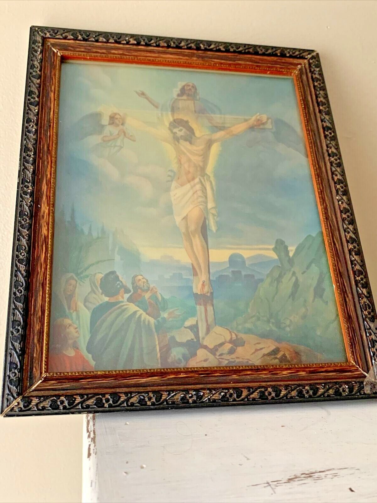JESUS on CROSS & ASCENDING TO HEAVEN Holographic Changing Framed Art OOAK ❤️tb