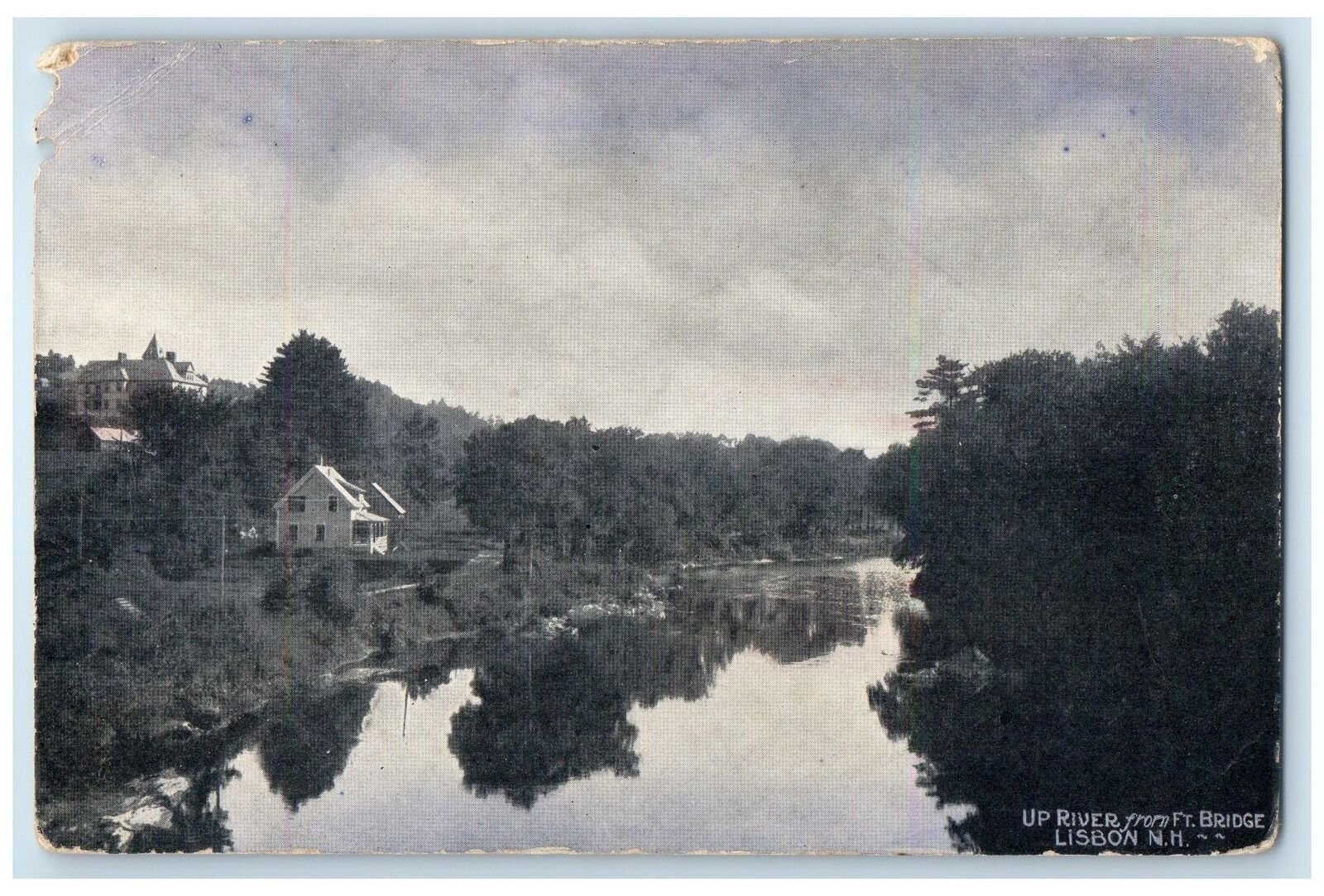 c1950\'s Up River From Ft. Bridge Grove Lisbon New Hampshire NH Vintage Postcard