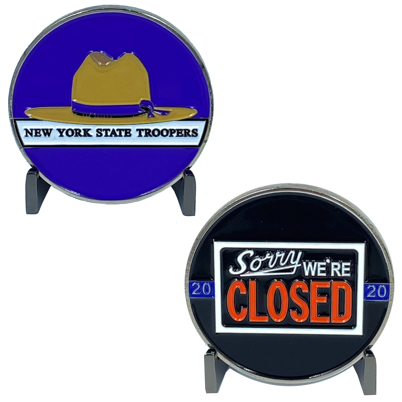 DL6-15 NYS New York State Police Trooper Thin Blue Line Sorry We\'re Closed Chall