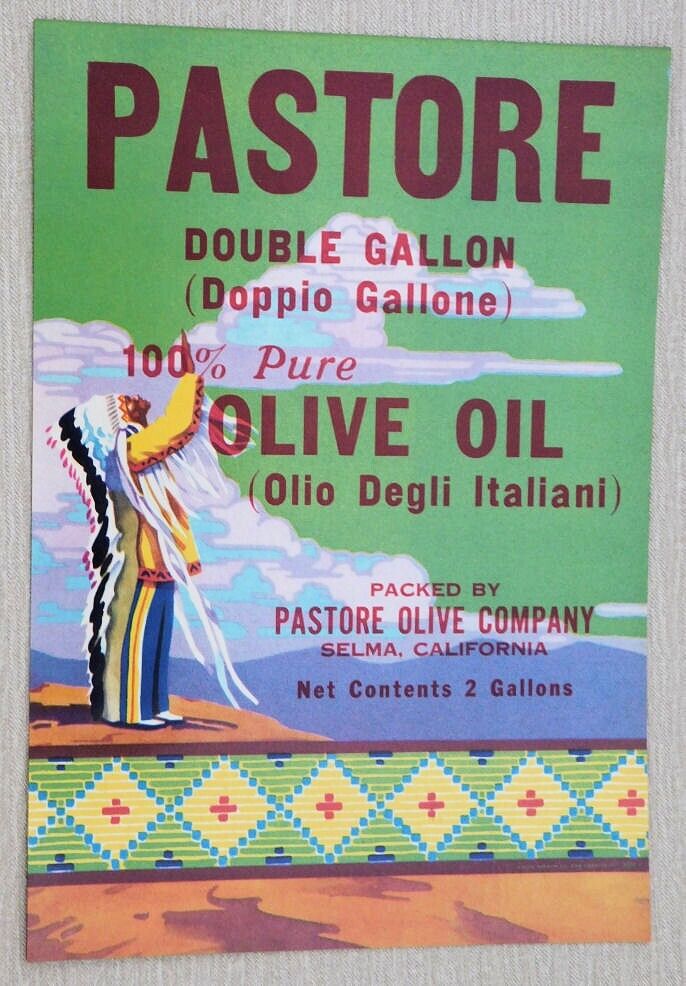 Vintage  Pastore Olive Oil Label..Native American Image