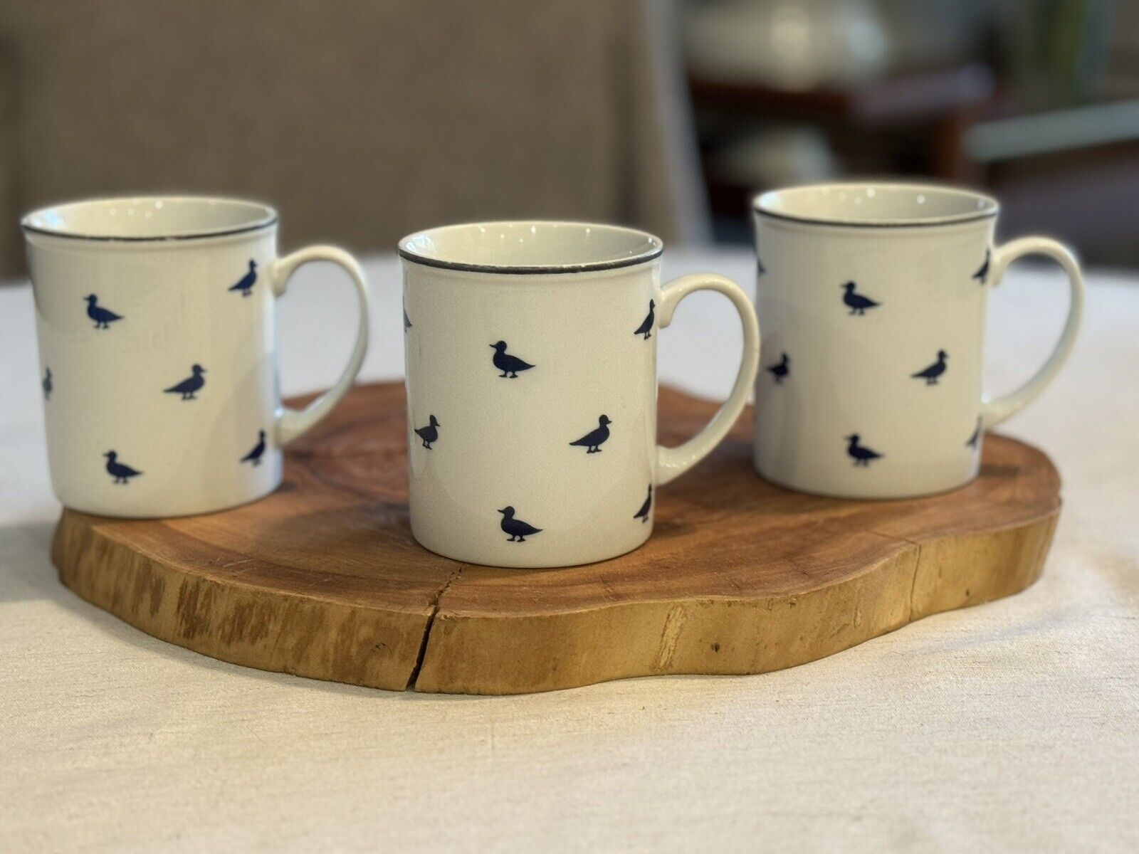 Set Of 3 Vintage SHAFFORD  BLUE DUCKS Fine Porcelain 1984 Mugs Coffee Cups 3.5”