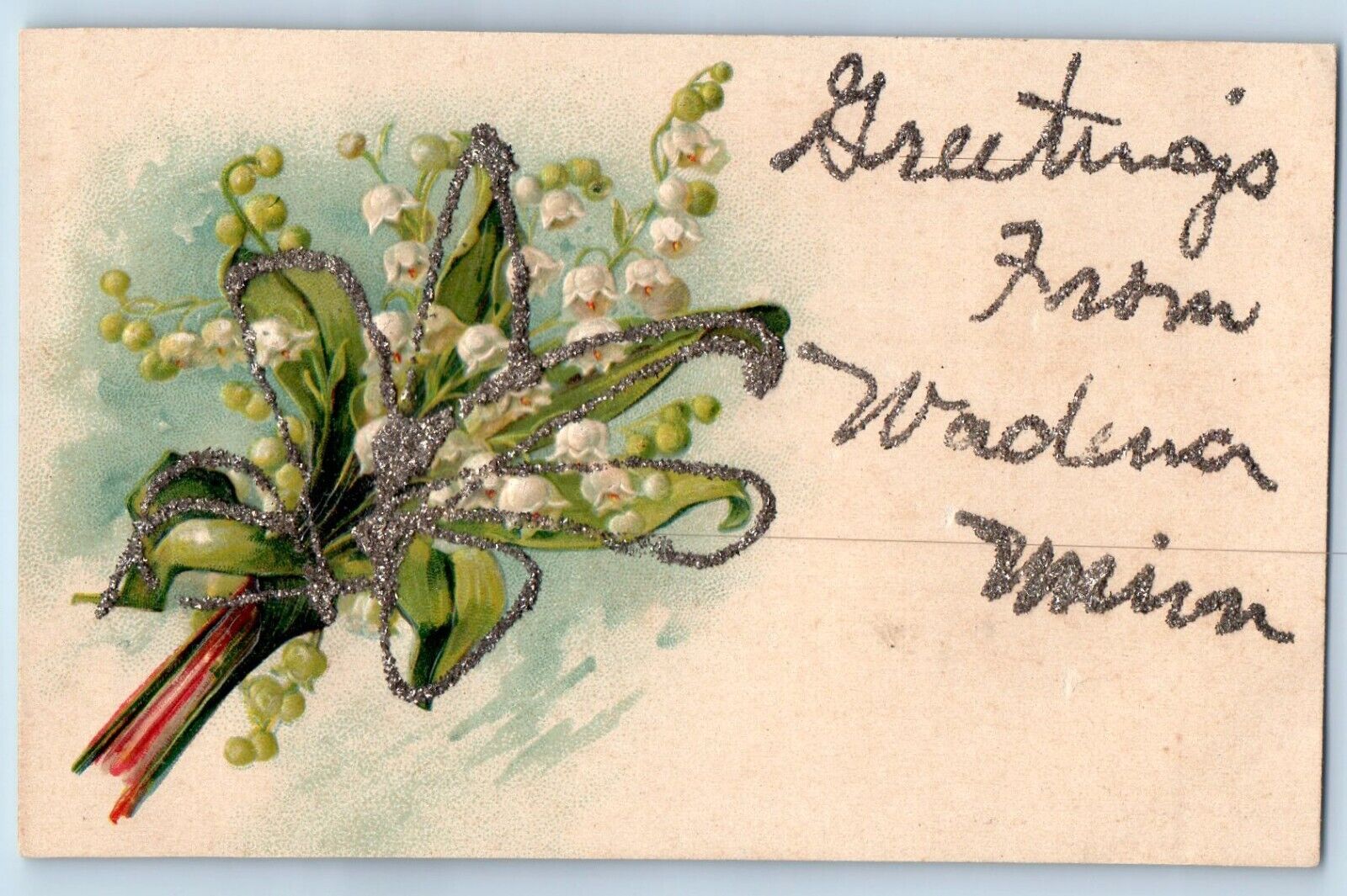Wadena Minnesota Postcard Greetings Flower Glitter Embossed 1910 Vintage Antique