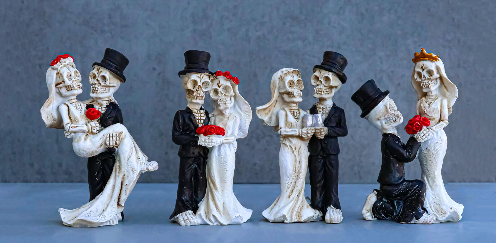 Ebros Love Never Dies Wedding Skeleton Couples in Tuxedo & Gown Mini Figurines