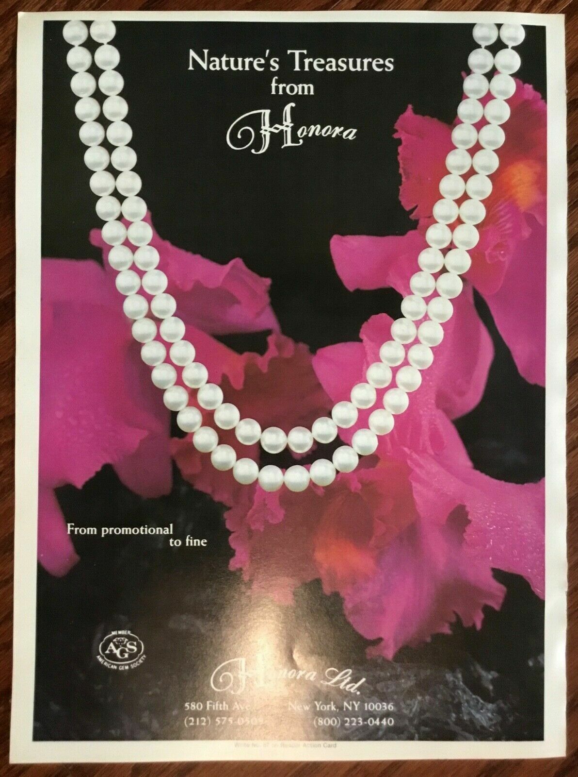 Honora Ltd. pearls jewelry ad 1981 vintage originl retro 1980s art print 5th Ave