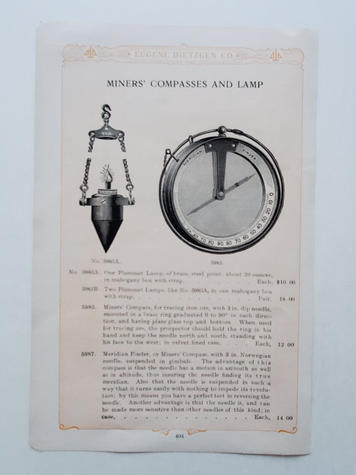 Miners\' Compass or Meridian Finder and Plummet Lamp 1910-1911 Vintage Print Ad