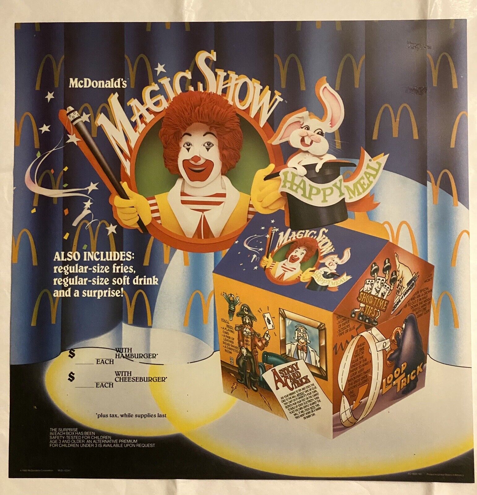 Vtg McDonald\'s Translite Magic Show Happy Meal Store Ronald 1985