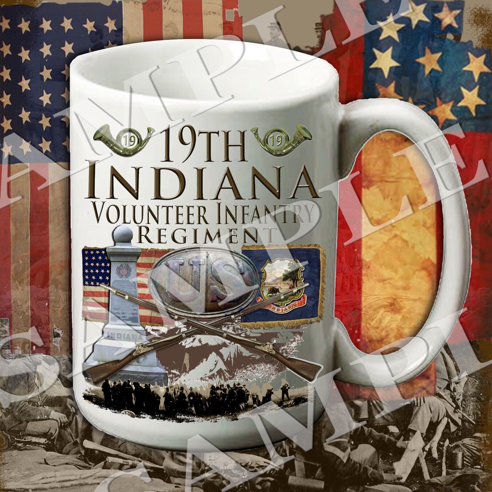 19th Indiana Infantry 15-ounce American Civil War themed coffee mug/cup