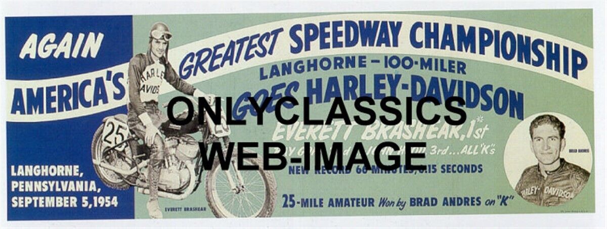 1954 HARLEY DAVIDSON MOTORCYCLE 750 RACER LANGHORNE RACING POSTER-Everett Brash