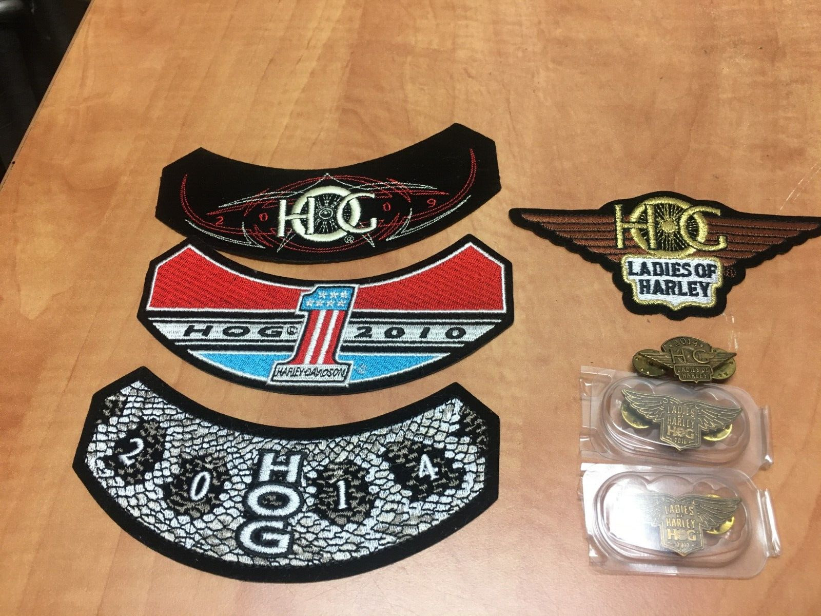 Lot Of 7 H.O.G. Harley Owners Group Patches  & Ladies of Harley  Rocker Pins