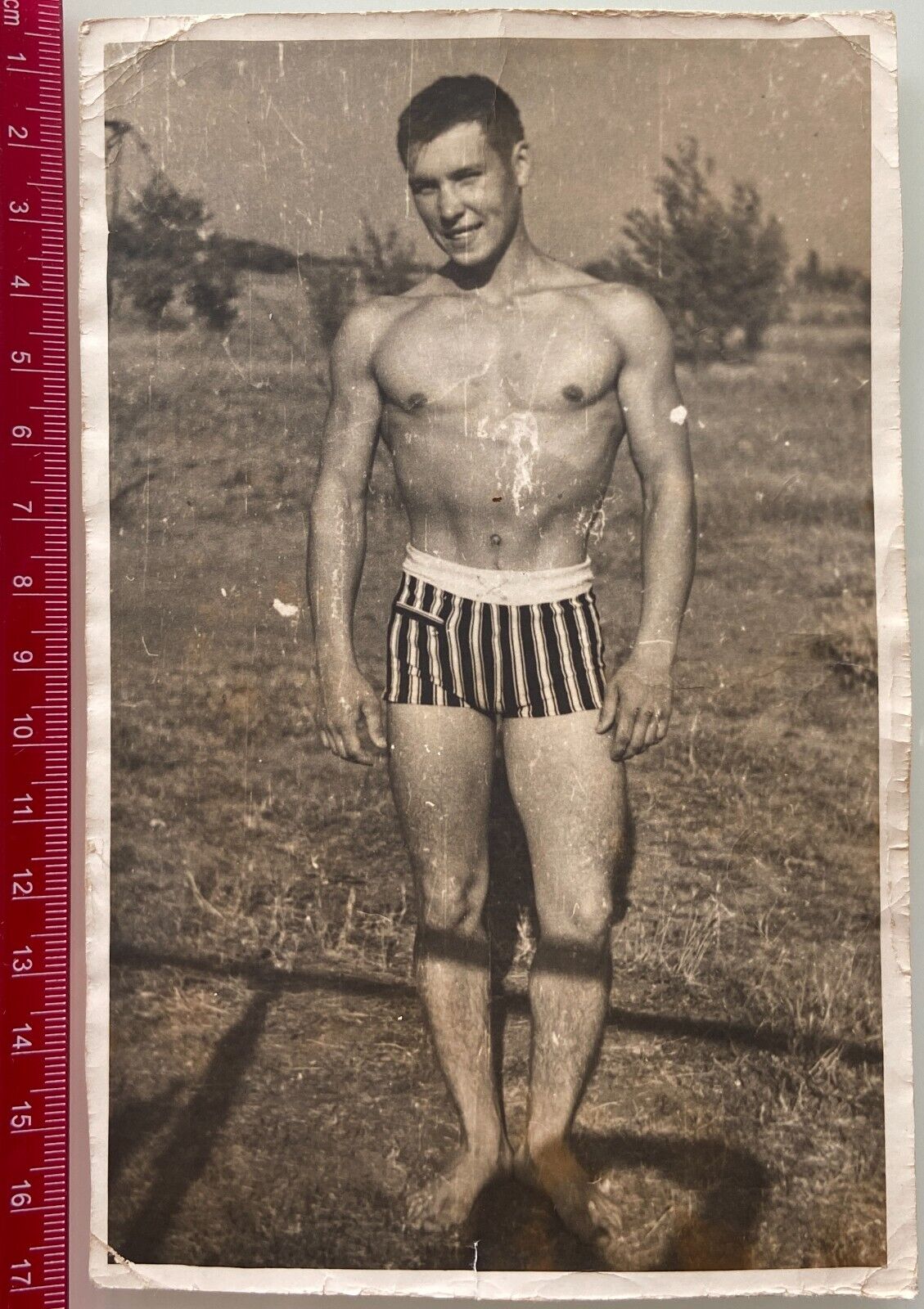 Shirtless Man Beefcake Handsome Young Guy Muscle Gay Interest Vintage Photo