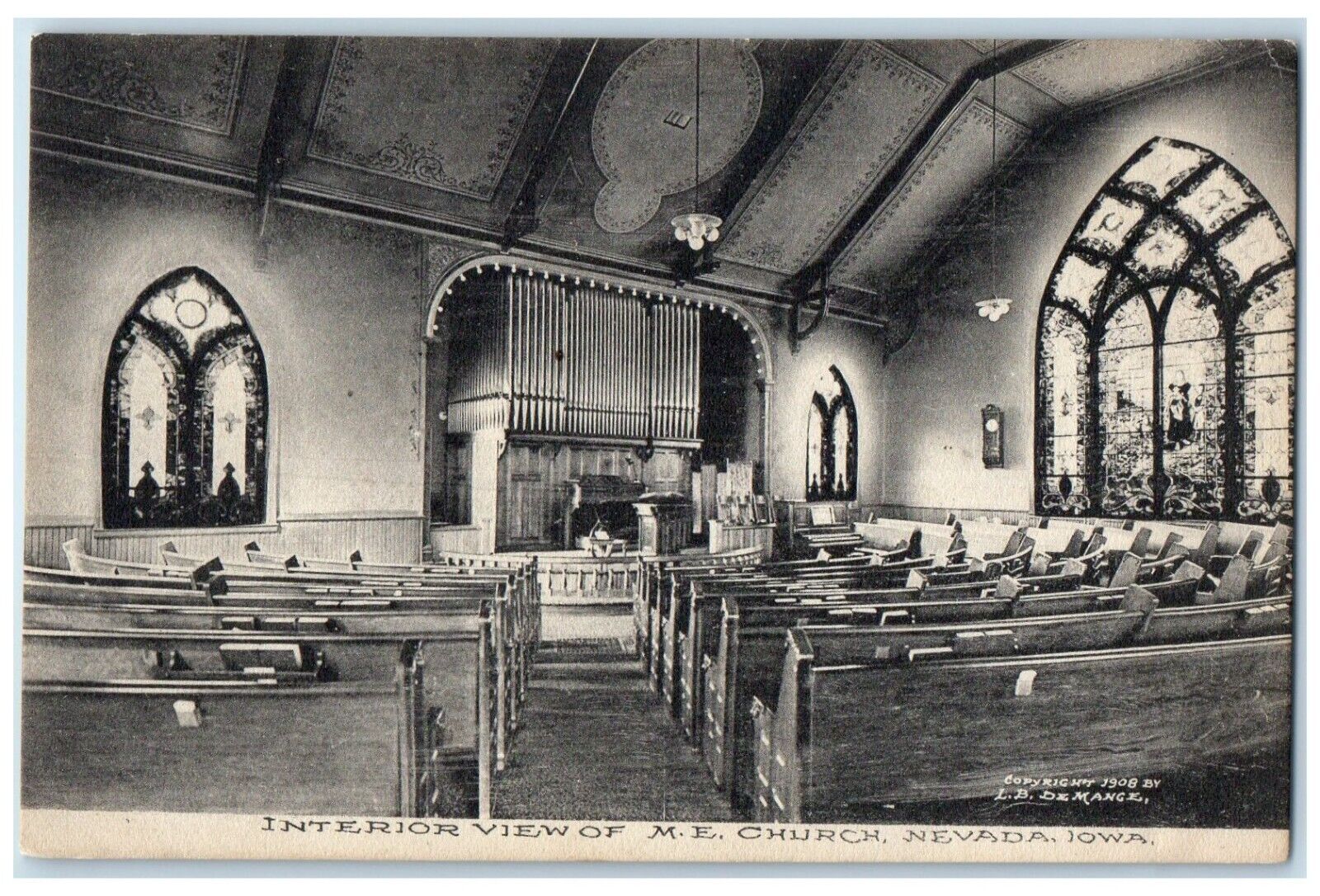 1911 Interior View M.E. Church Chapel Interior Nevada Iowa IA Vintage Postcard