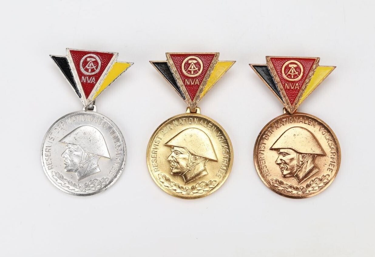 EAST GERMANY  GDR DDR  NVA  Reservist set of 3 class - bronze, silver and gold.