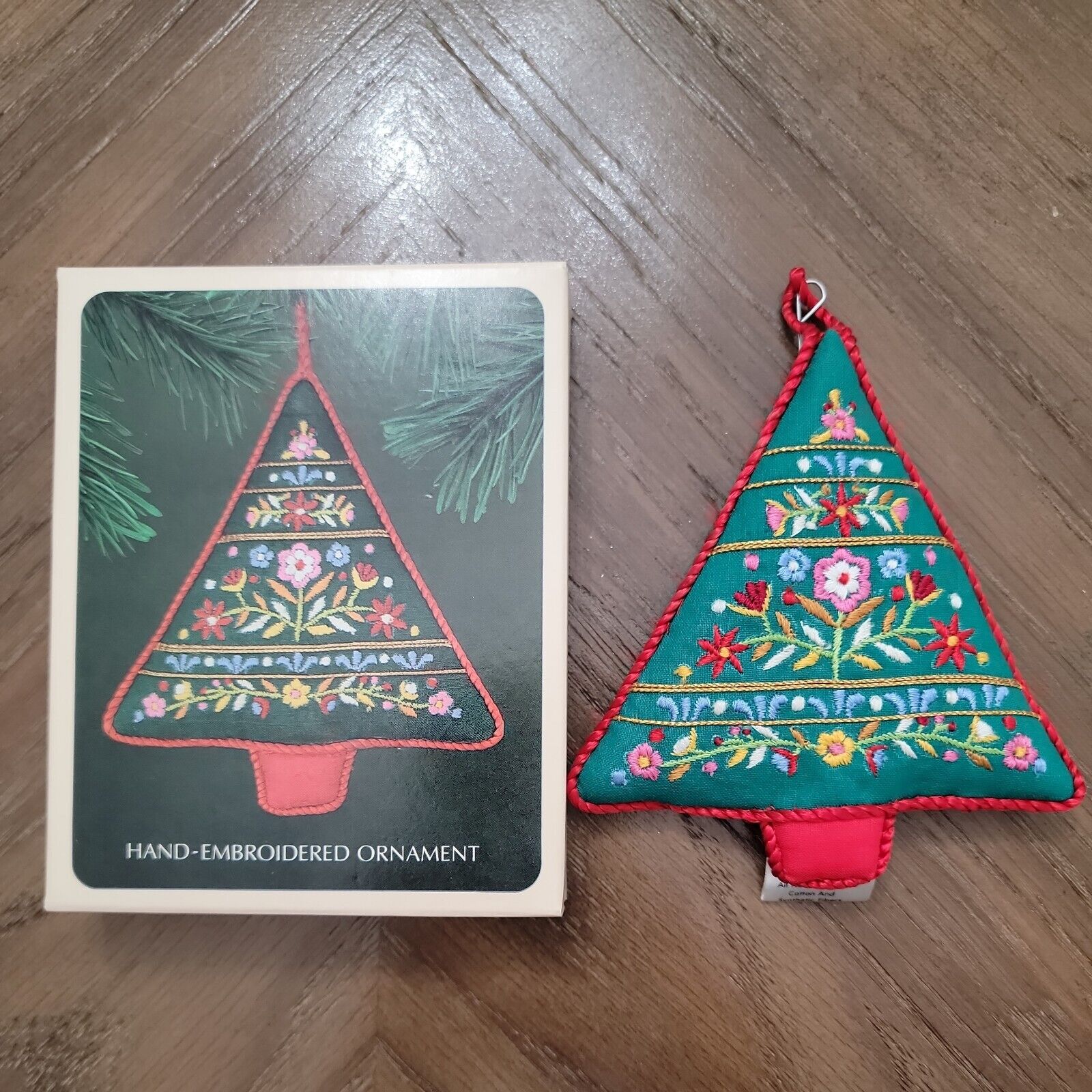 Vintage Hallmark Embroidered Christmas Tree Ornament Keepsake w/ original Box