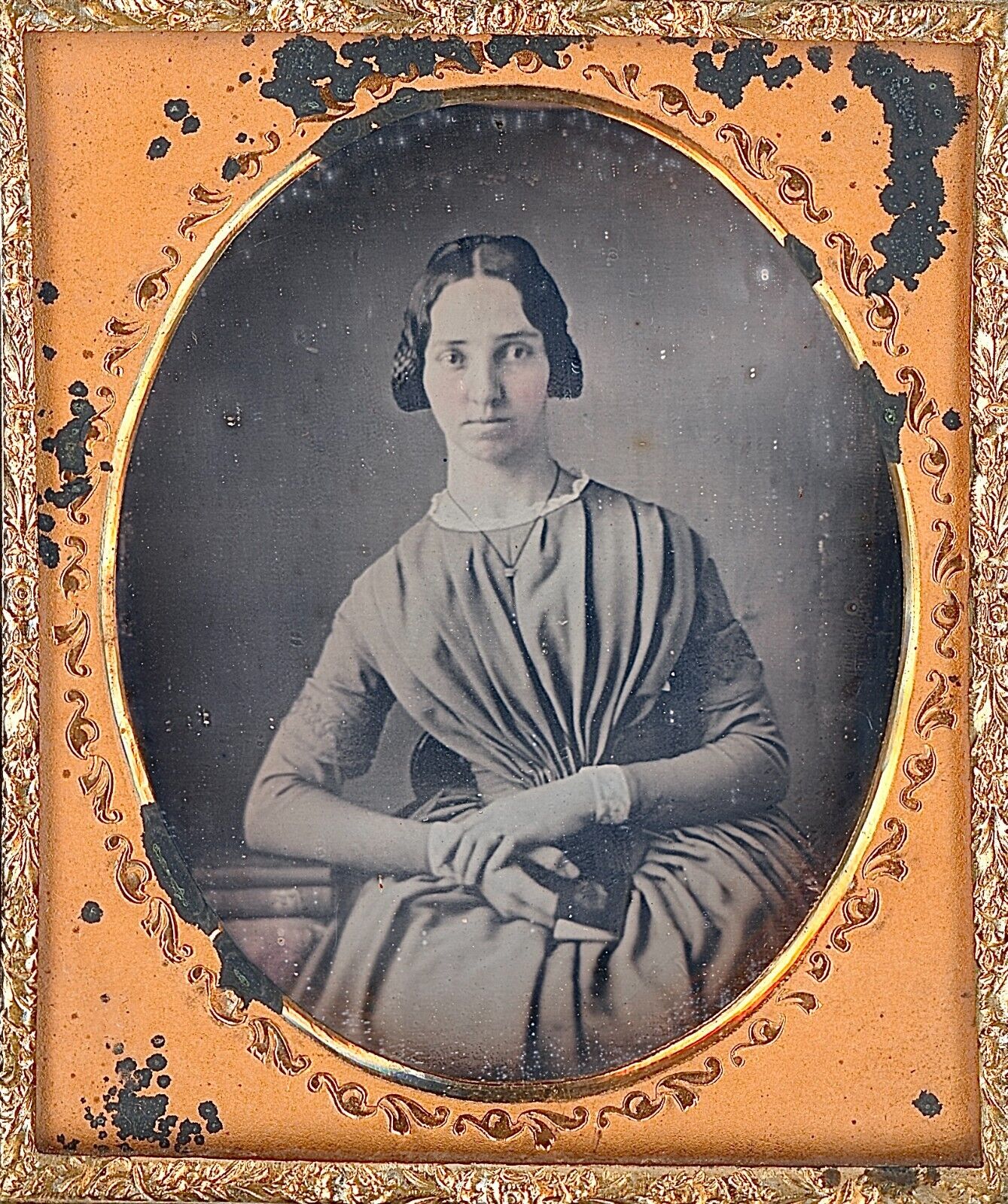 Young Lady With Braided Hair Holding Small Book 1/6 Plate Daguerreotype S534