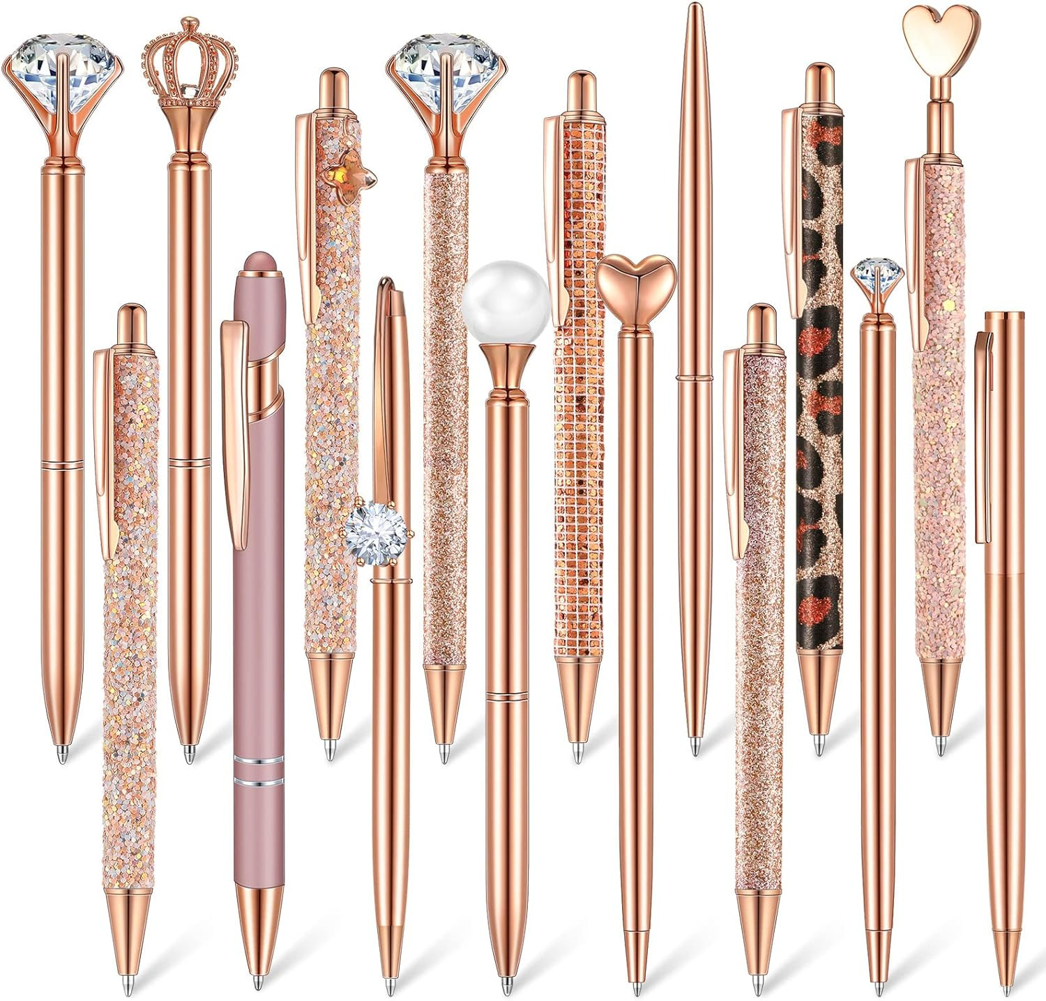 16 Pcs Ballpoint Pens Set Metal Crystal Diamond Pen Glitter Pens for Journaling 