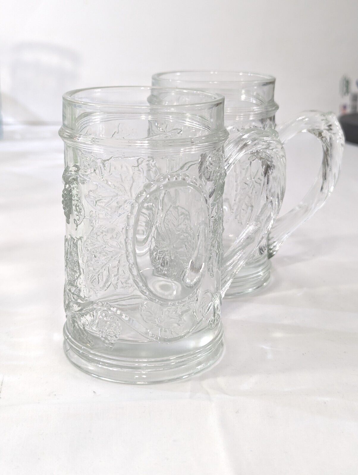 Vintage Clear Glass Mugs/Stein, Grapevine Design, Branch Handle 5\