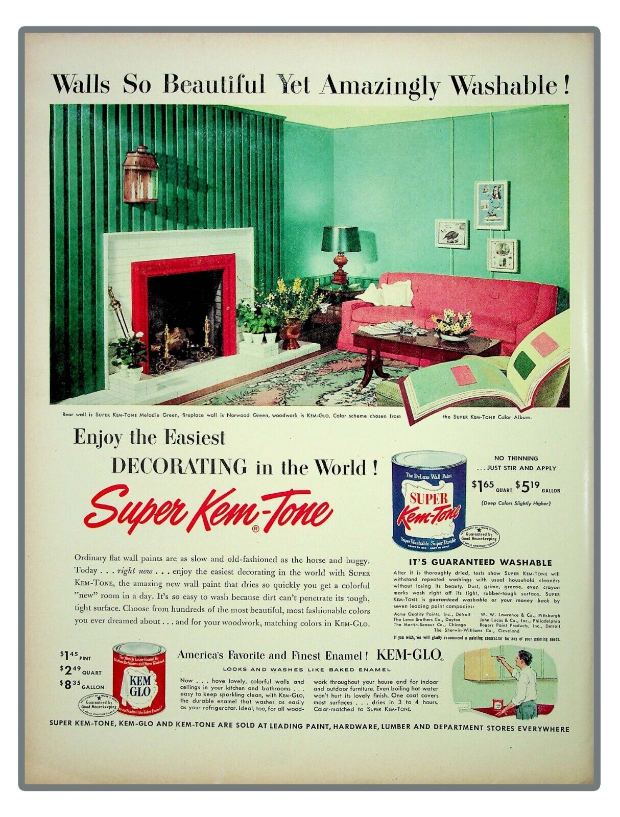 Super Kem Tone Paint Fireplace 1952 Vintage Print Ad