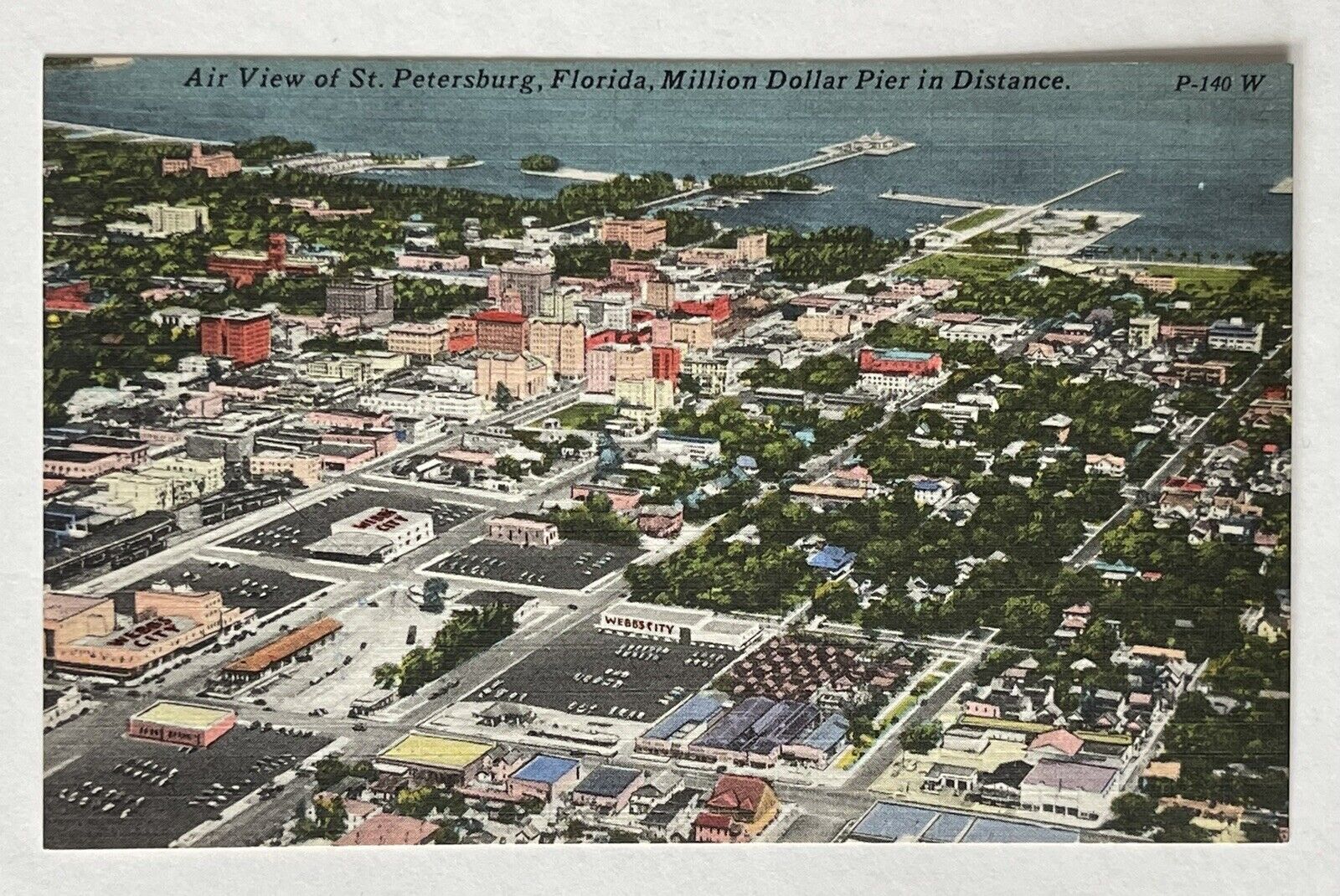 Vintage Postcard Air View Of St Petersburg, FL Million Dollar Pier Linen