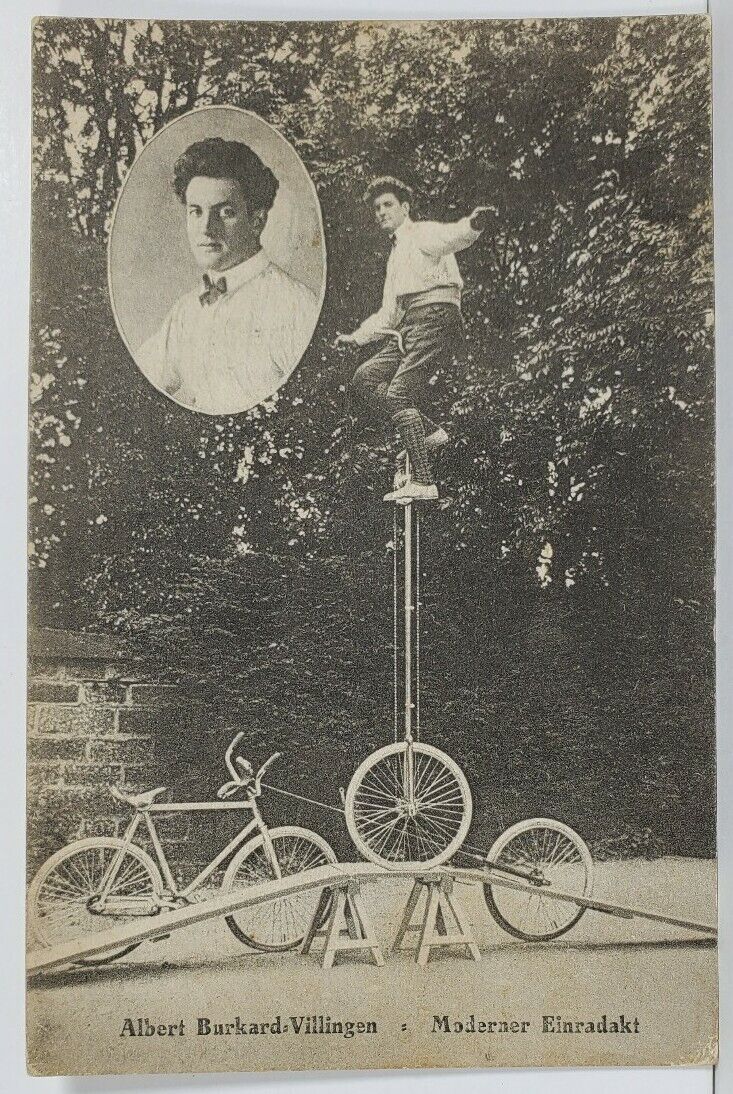 Unicycle Act, Albert Burkard of Villingen Germany Rochester Family Postcard M19