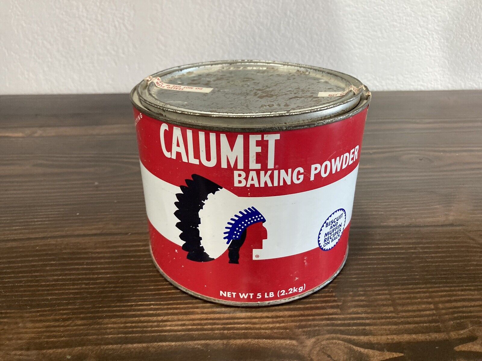 Vintage Calumet 5 LB Pound American Indian Baking Powder Tin Can Indian Head