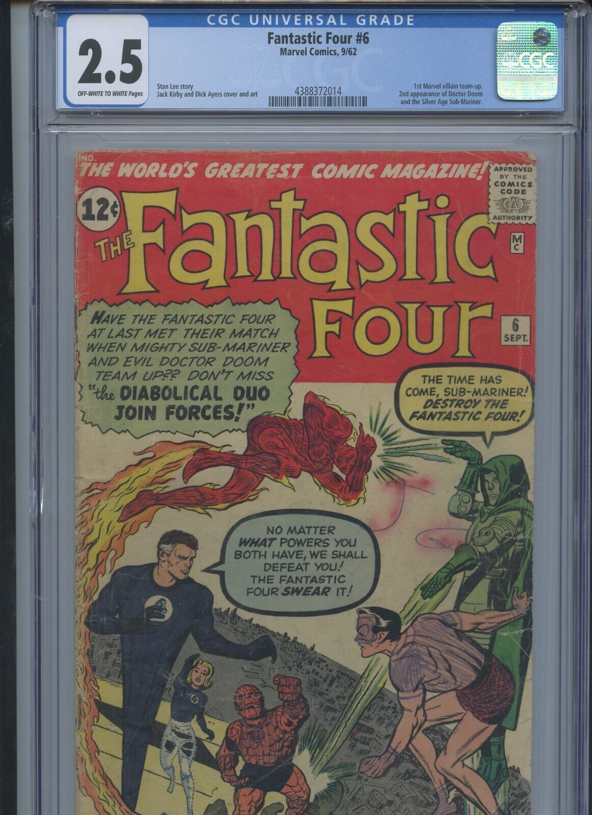 Fantastic Four #6 1962 CGC 2.5 (1st Marvel Villain TeamUp)