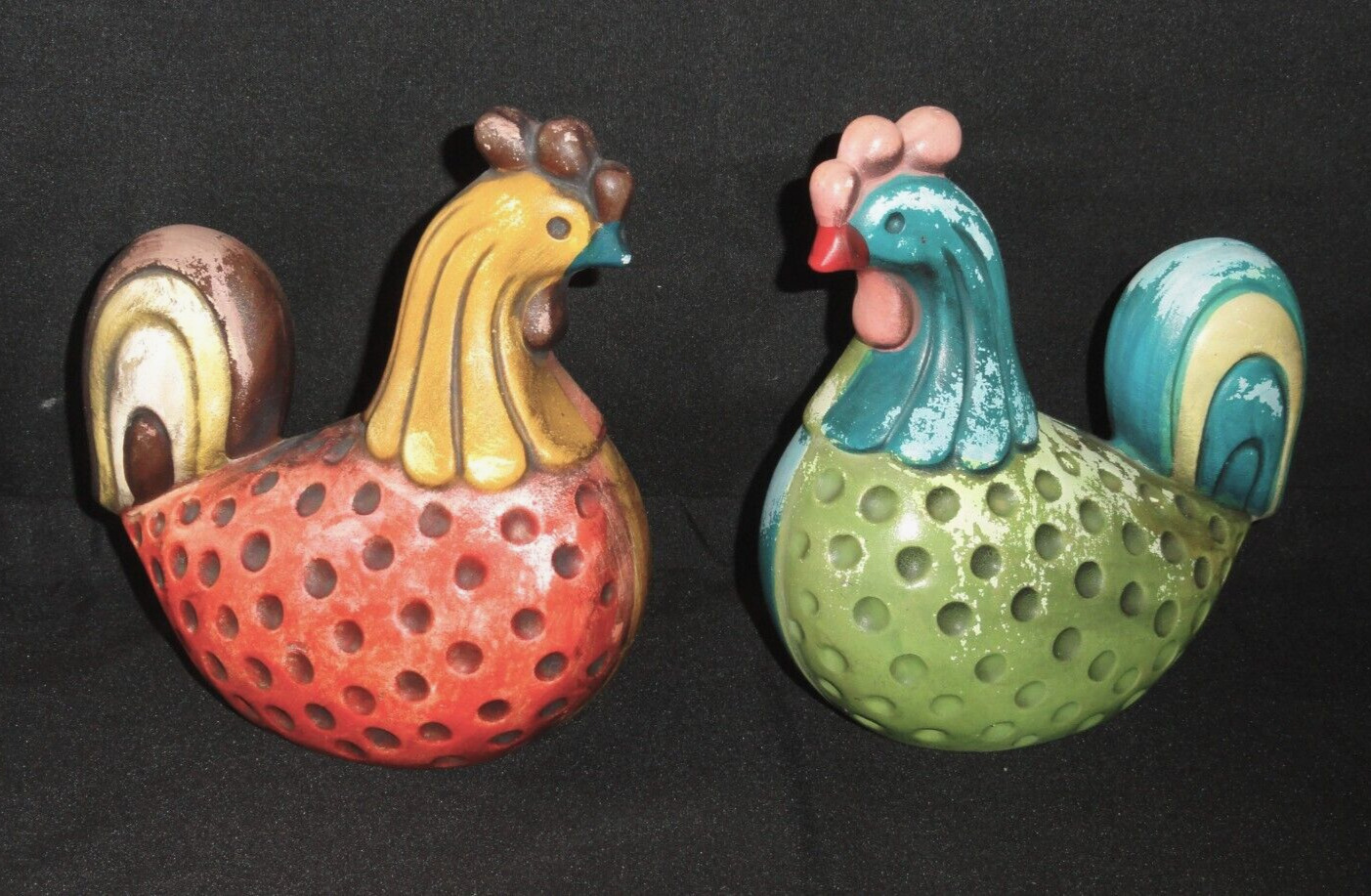2 Vintage Ardco Roosters ~ Matte Finish ~ 1960's Ceramic Figurines Rustic  Japan