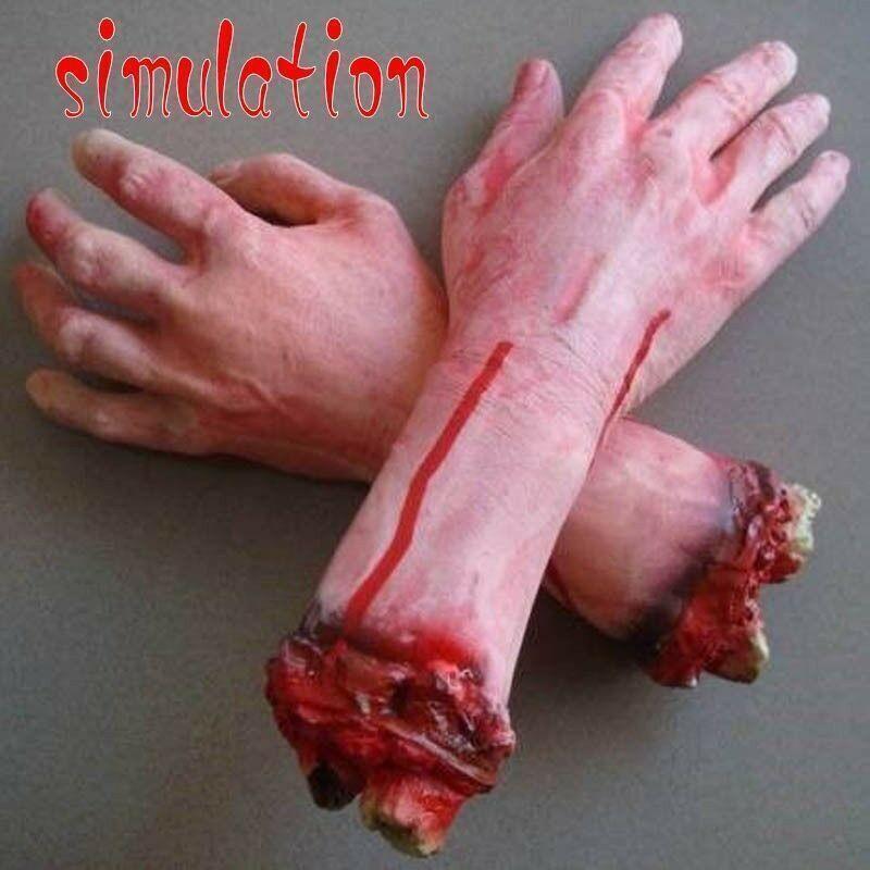 Life Like Scary Arm Hand Cut Off Bloody Horror Fake Latex Halloween Prop Decors