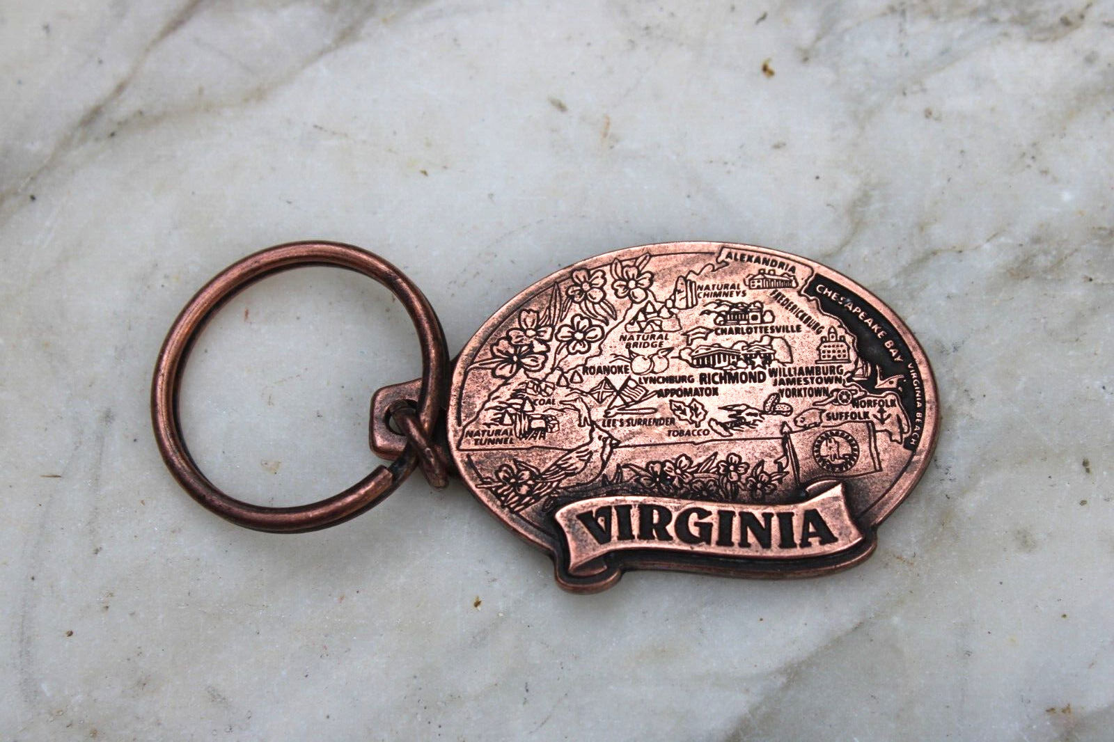 Vintage Virginia Solid Copper Keychain \