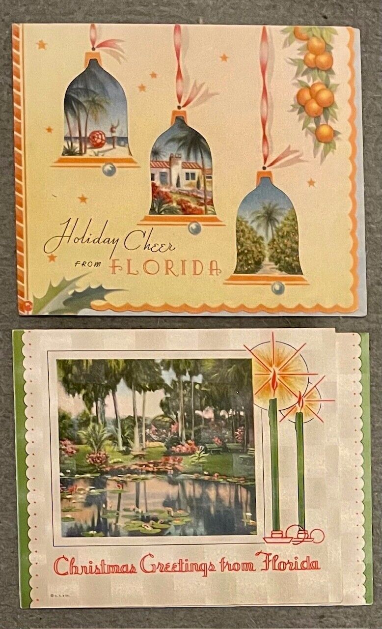 2 Vintage 1940s/50s Florida Christmas Cards