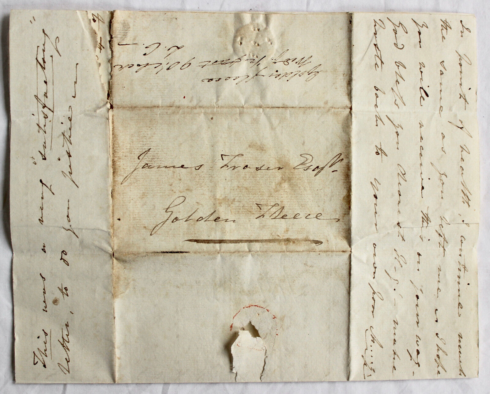 SLAVERY Original Letter JAMES FRASER Slave Estate GOLDEN FLEECE Berbice ca. 1805