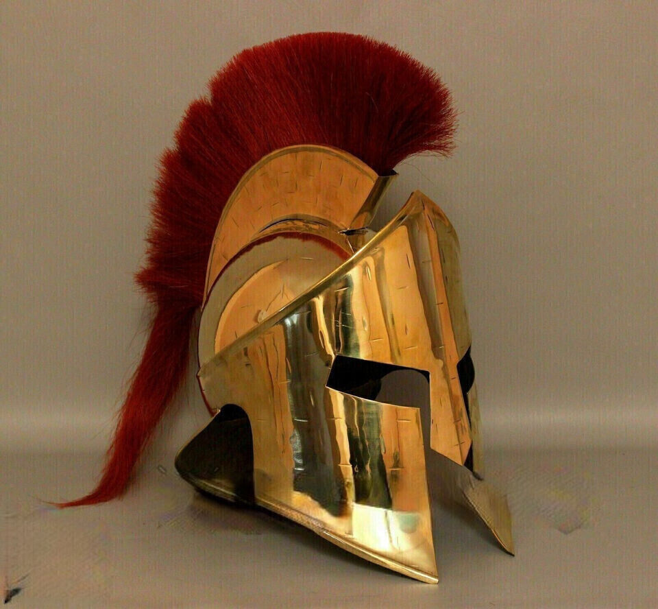 Medieval Vintage 300 King Leonidas Spartan Helmet Gold Finish With Red Plume