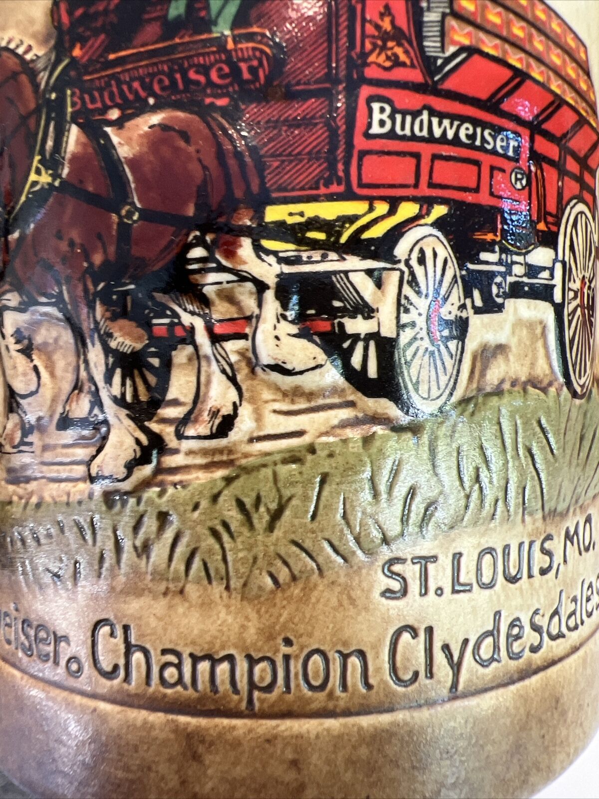 Vintage Budweiser Clydesdales Holiday Ceramarte Mug Beer Stein Horses Rare Gift