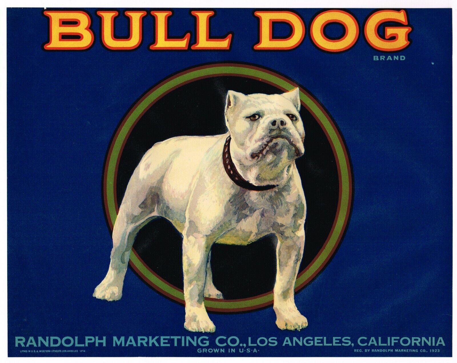 ORIGINAL 1930S BULL DOG LEMON CRATE LABEL LOS ANGELES BULLDOG TRIM LOS ANGELES