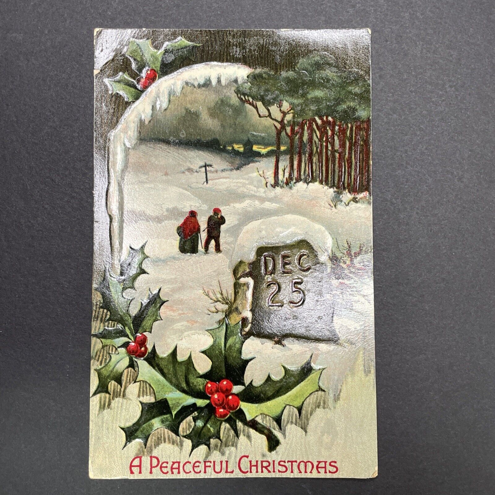 Antique 1909 Christmas Death Cemetery Gravestone RIP Postcard With Stamp V2322