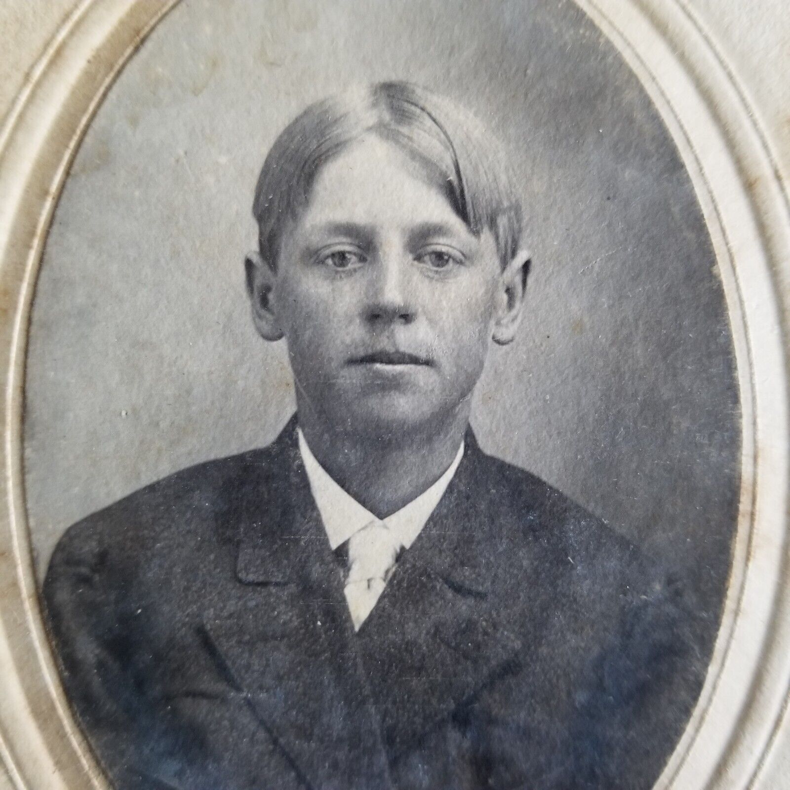 Antique Cabinet Card Young Man Teenager Photo Collins Card Blond Parted Hair Pin