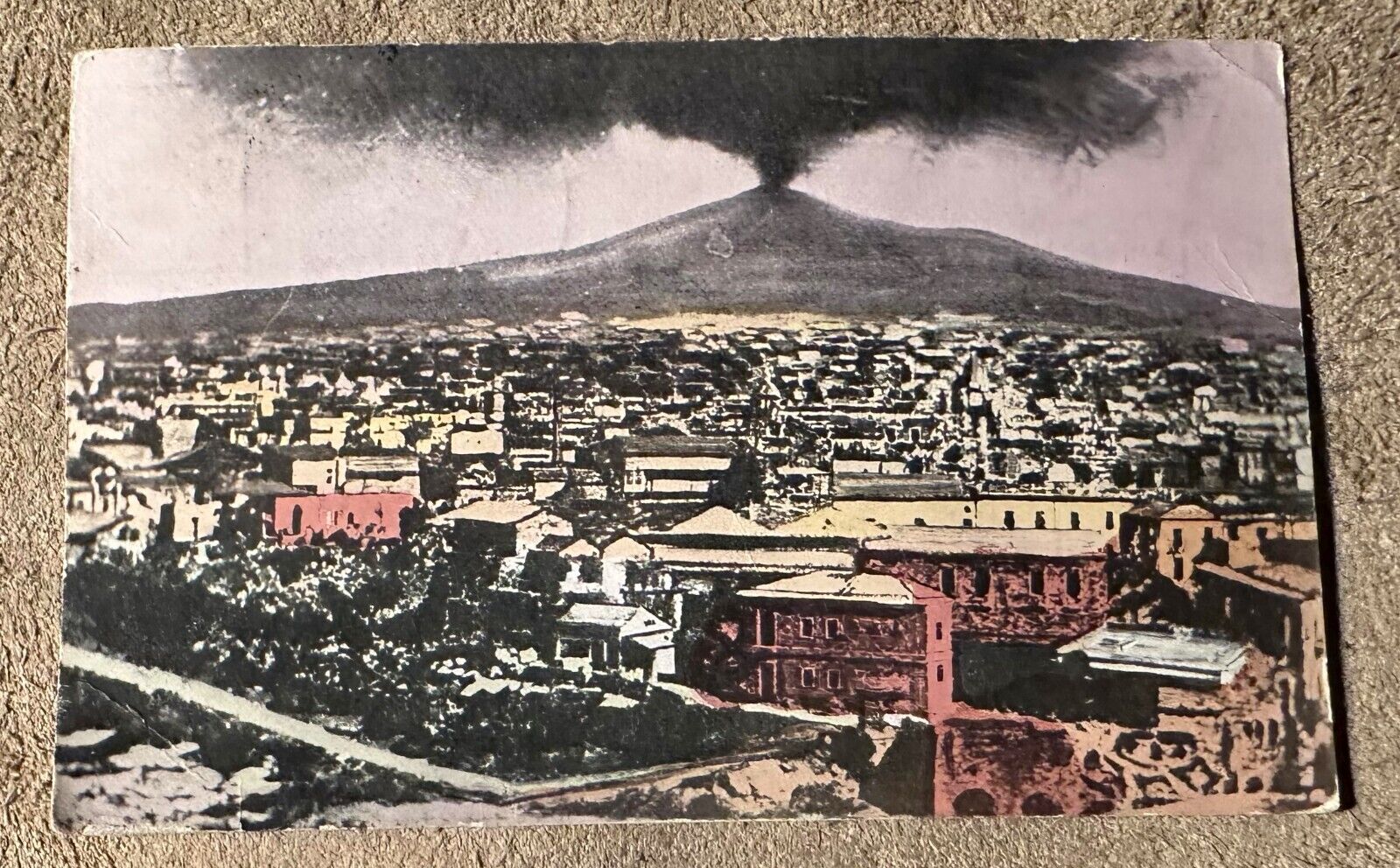 ERUPTION MOUNT ETNA SICILY TINTED PHOTO POSTCARD 1911