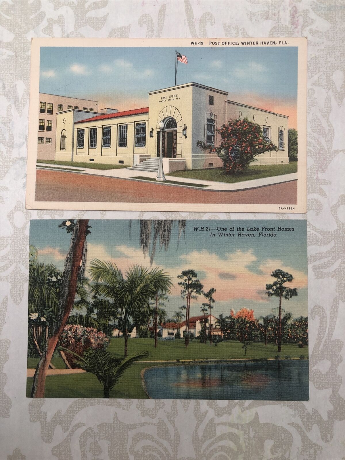 Set Of 2 Antique Linen Postcards Winter Haven Florida 