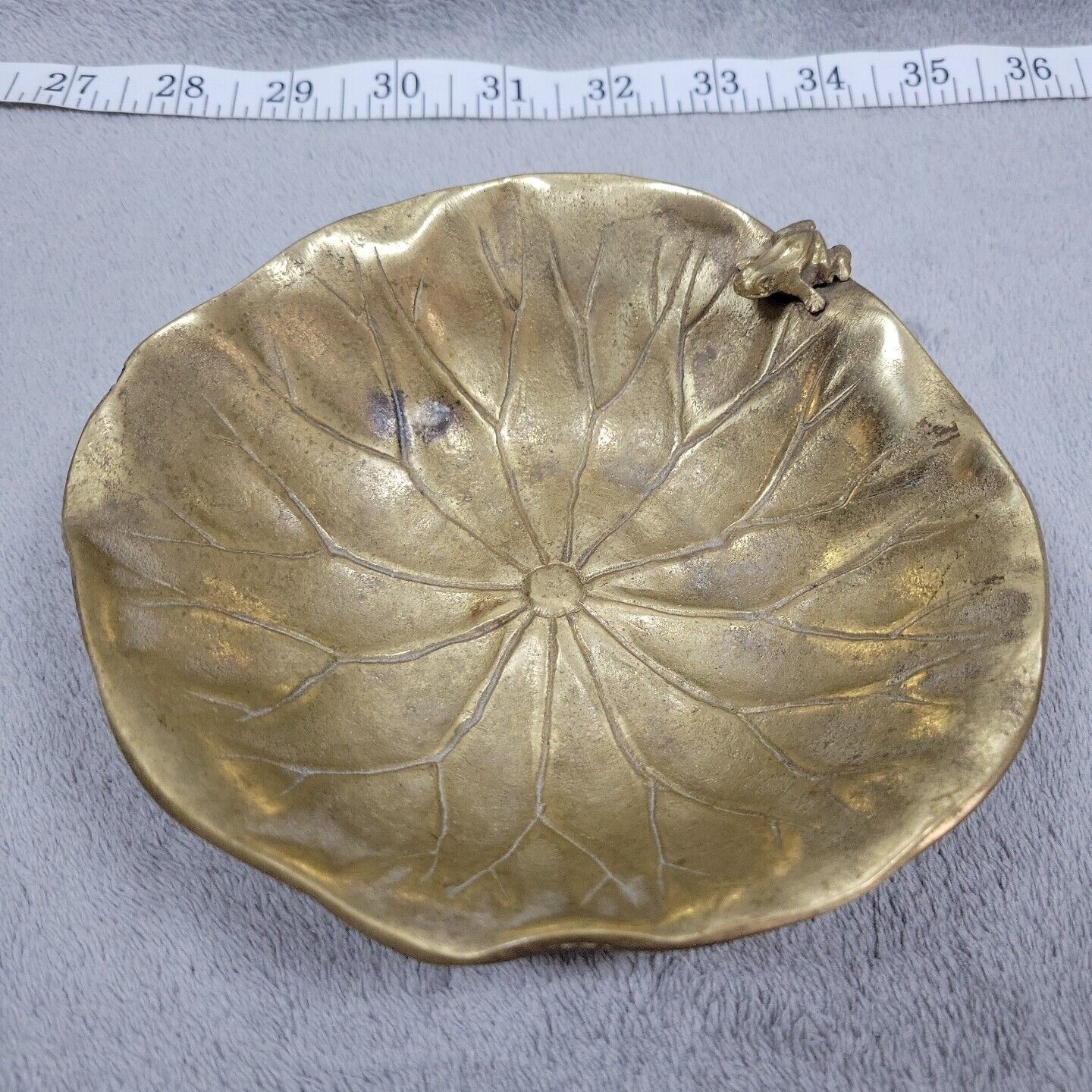 Vintage Japanese Brass Art Nouveau Water Lilypad Frog Bowl, Tray, HTF
