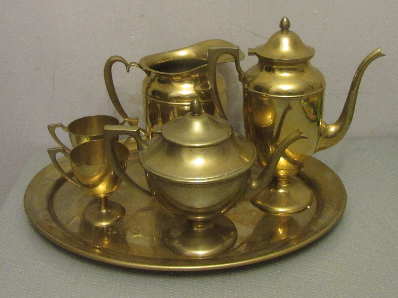 Dirigold Dirilyte Gold Tea Coffee Pot Cream Sugar Bowl Water Pitcher Tray 6P SET