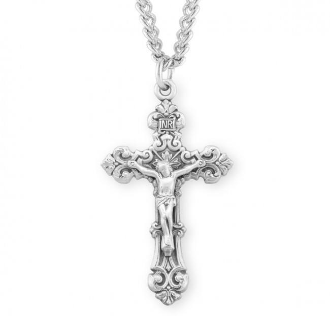 Scroll Design Rosary Crucifix Size 2.4in x 1.4in Features 27in Long chain