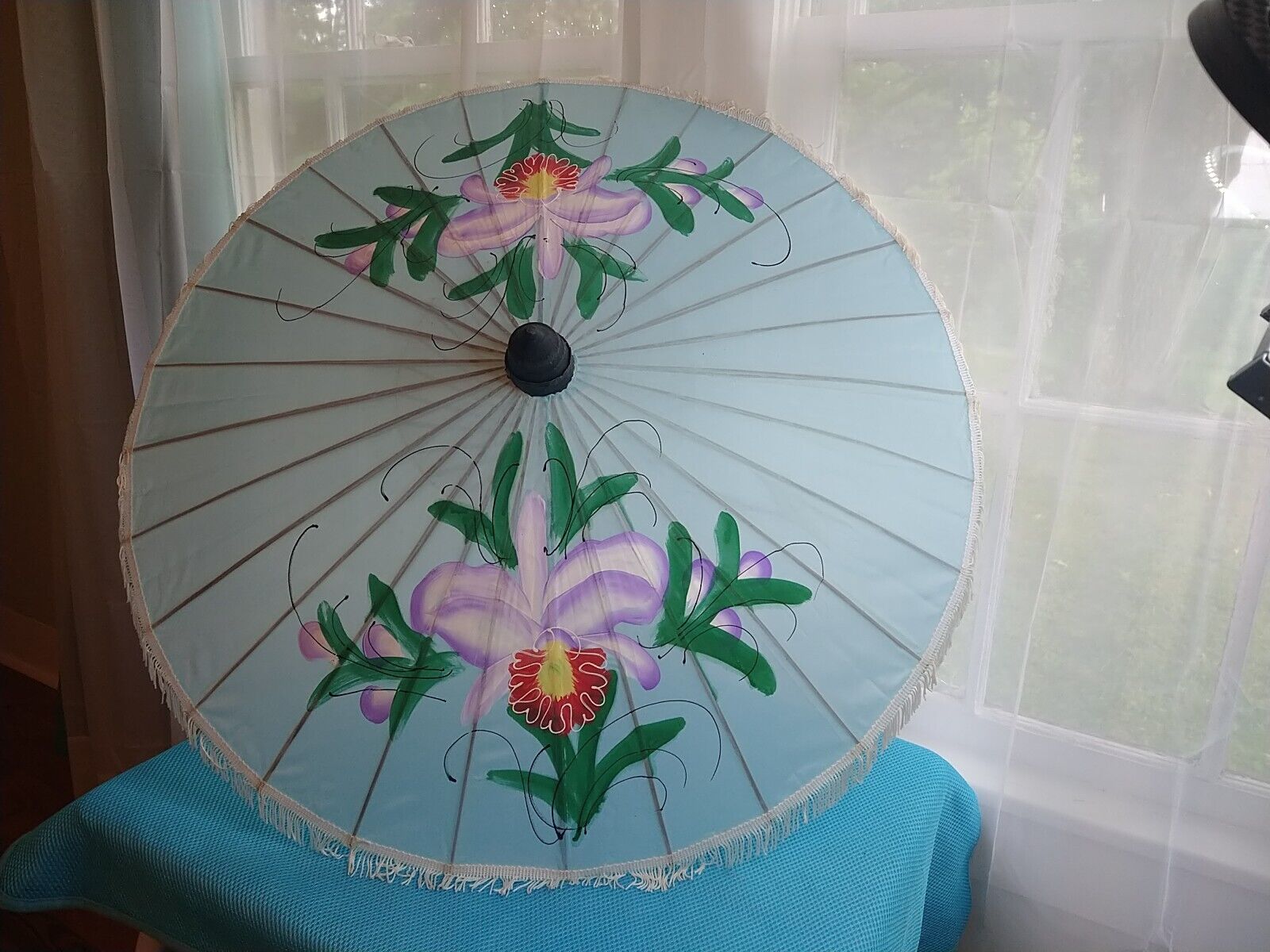 Oriental Thailand Vintage Floral Bamboo Decorative Umbrella Handmade