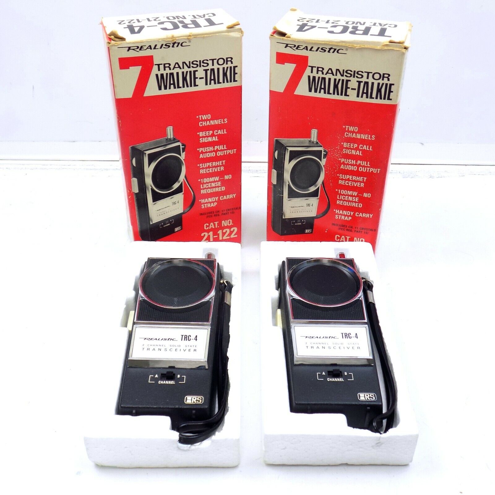 Realistic 7 Transistor Walkie Talkie Two Channel Handheld Vintage TRC-4 Set Of 2