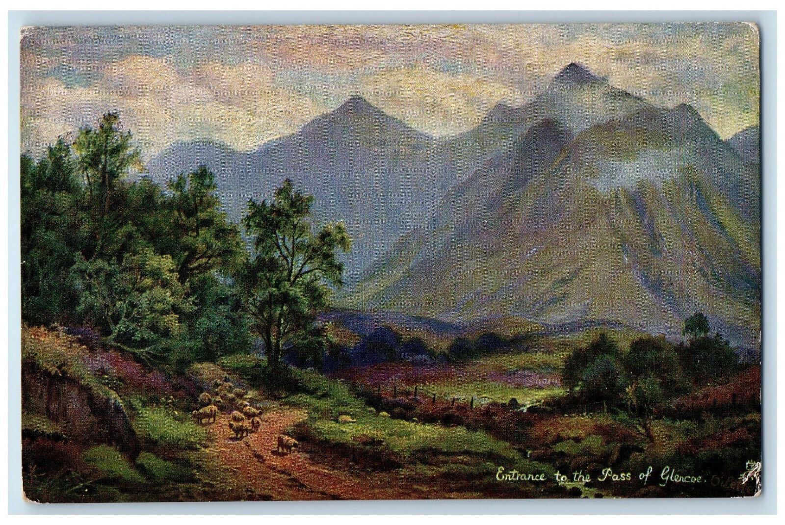 c1910 Entrance to the Pass of Glencoe Antique Oilette Tuck Art Postcard