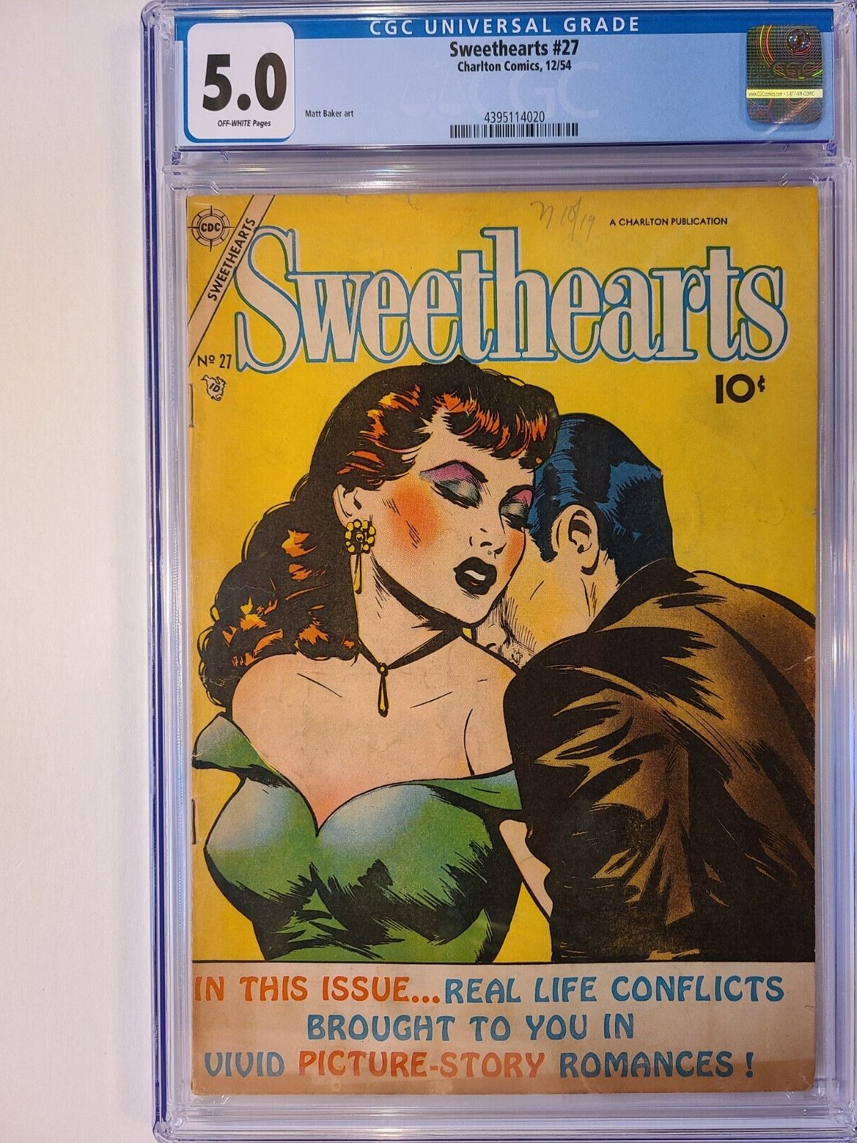 SWEETHEARTS # 27 CHARLTON 1954 CGC 5.0 CLASSIC MATT BAKER GOOD GIRL COVER SCARCE