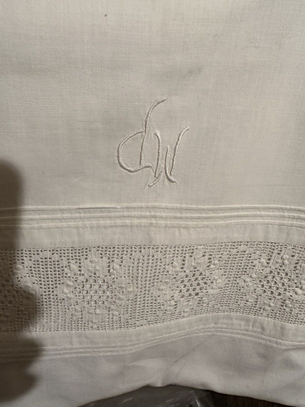 Huge Victorian French Pillowcase Rare Monogram Antique European Linen