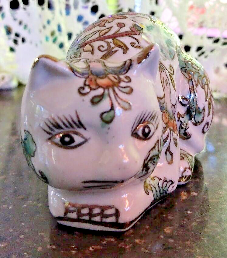 Fitz Floyd Cat figurine Gilded Porcelain Cloisonné Enamel Lounging vtg