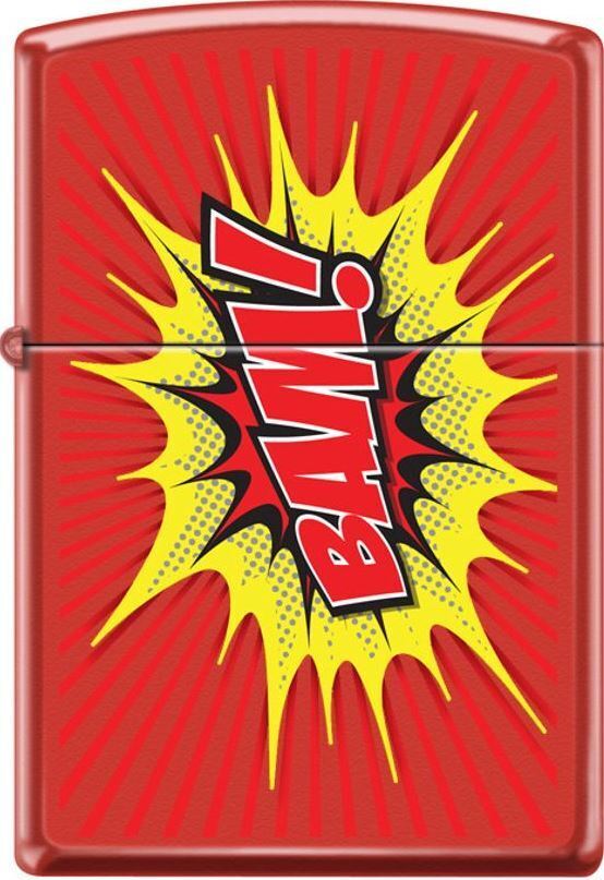 Zippo BAM With Yellow Burst Comic Book Punch Red Matte Custom Lighter L@@K NEW