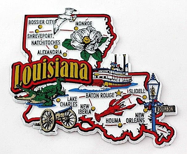 LOUISIANA STATE MAP AND LANDMARKS COLLAGE FRIDGE COLLECTIBLE SOUVENIR MAGNET