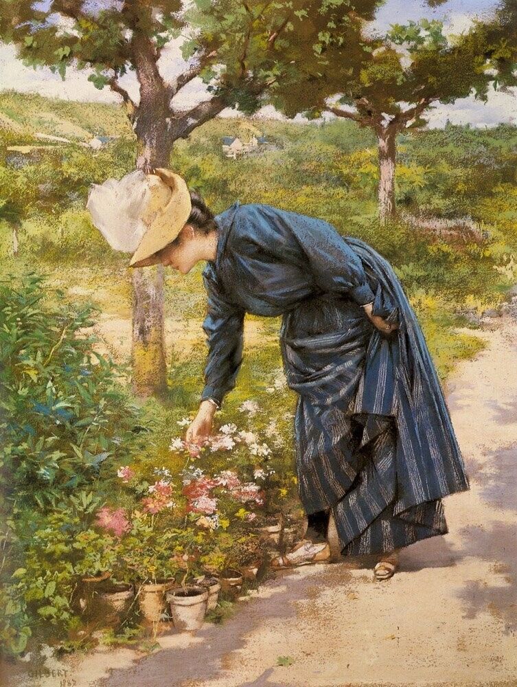 Art Oil painting Lady-In-A-Garden-Victor-Gabriel-Gilbert-oil-painting-art