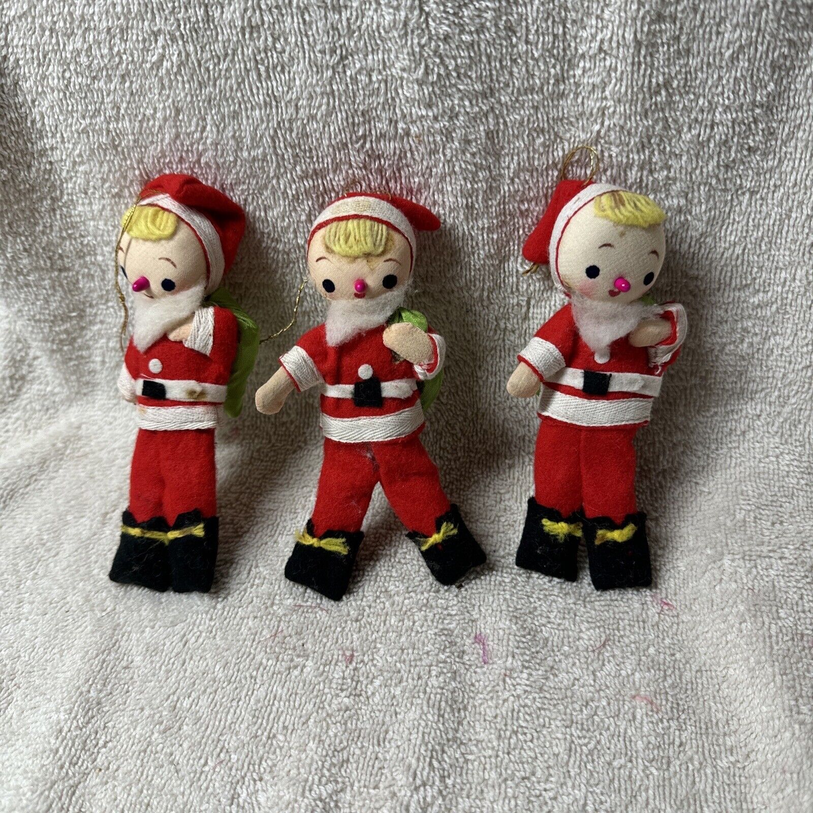Vintage Nylon/Felt Santa Pixie Christmas Ornaments Lot 3 Japan L88